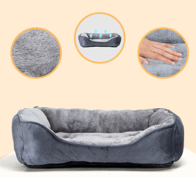 Grey orthopedic dog sofa with removable cover and zipper for easy washing