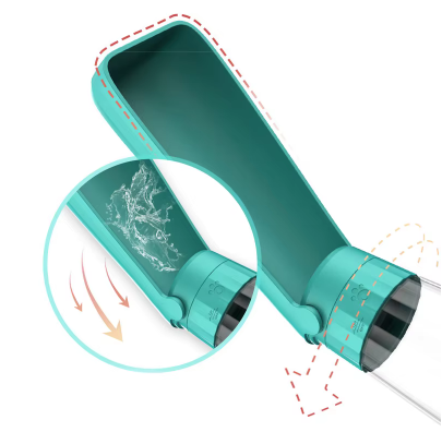 Leak-proof portable dog water bottle with a built-in trough for easy drinking on walks